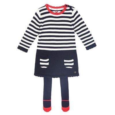 J by Jasper Conran Baby girls' navy striped knitted dress and tights set